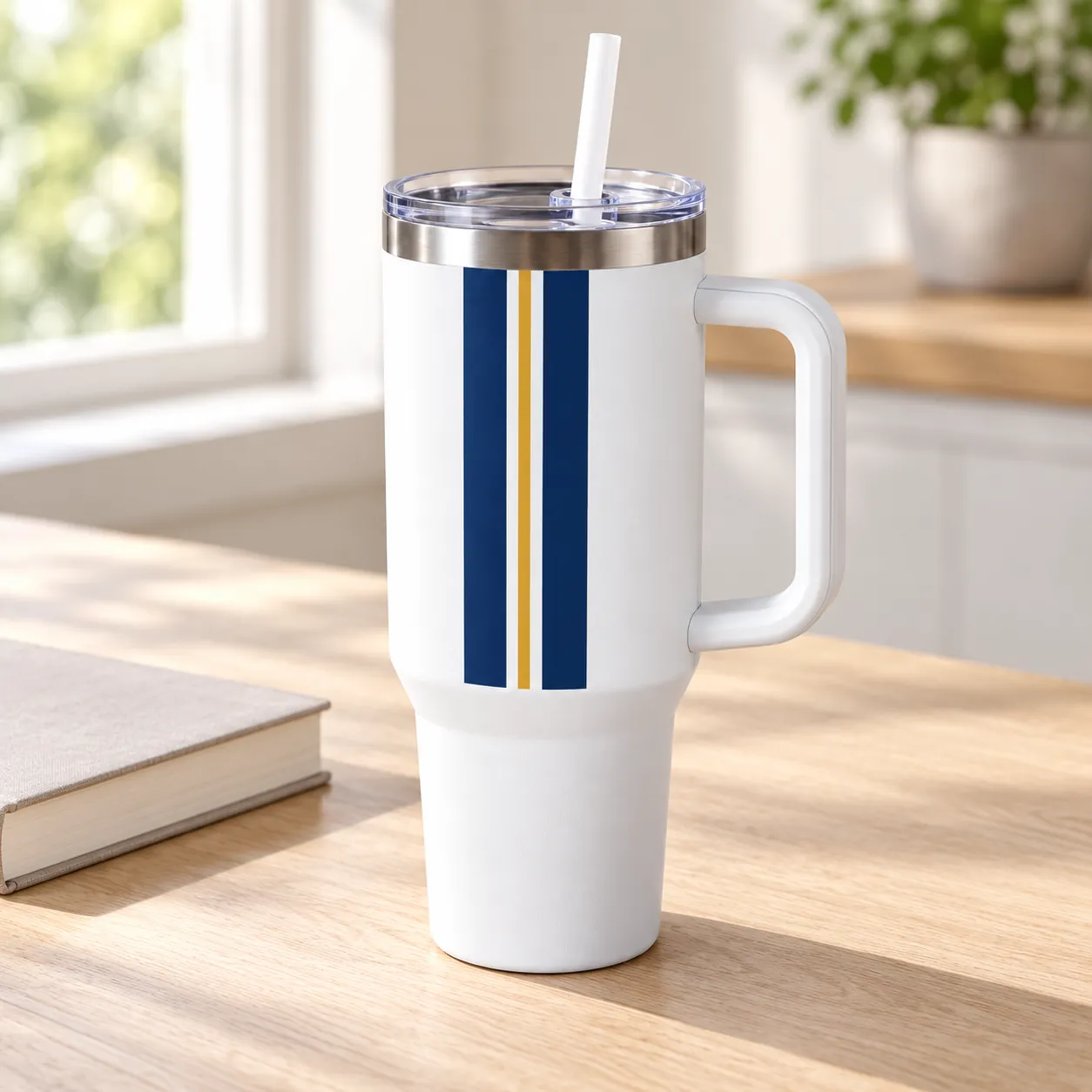 Route Stripe 40 oz Handle Tumbler — lifestyle design mockup