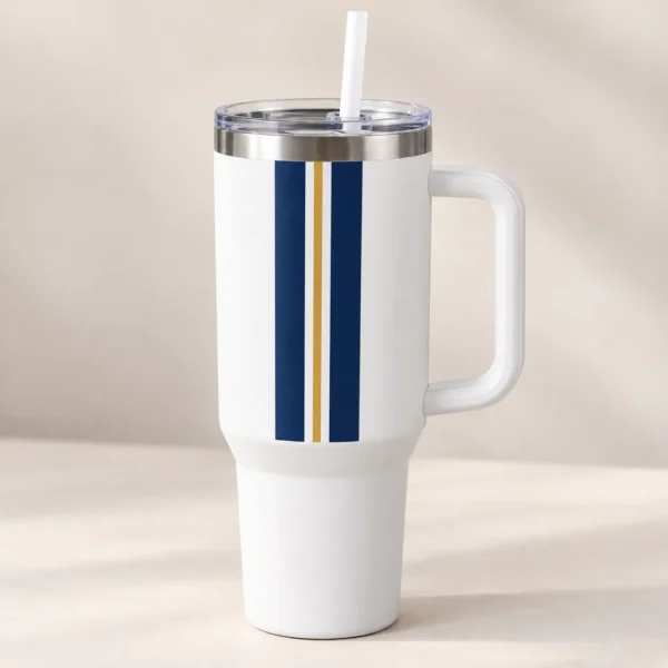 Route Stripe 40 oz Handle Tumbler — main design mockup