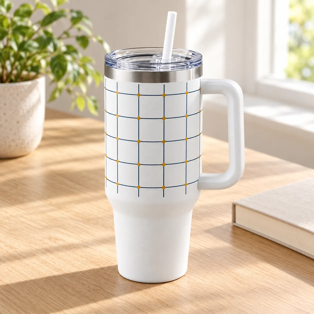 City Grid 40 oz Handle Tumbler — lifestyle design mockup