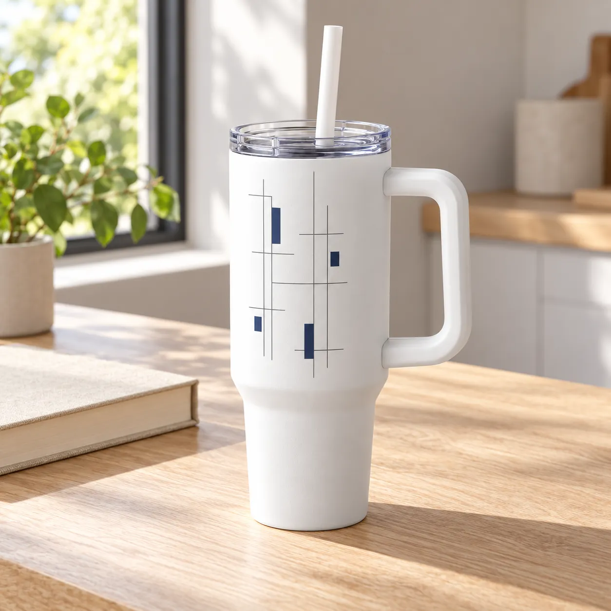 Desk Rhythm 40 oz Handle Tumbler — lifestyle design mockup
