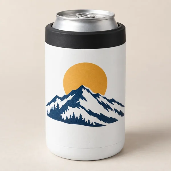 Camp Sunset 12 oz Insulated Can Cooler — main design mockup