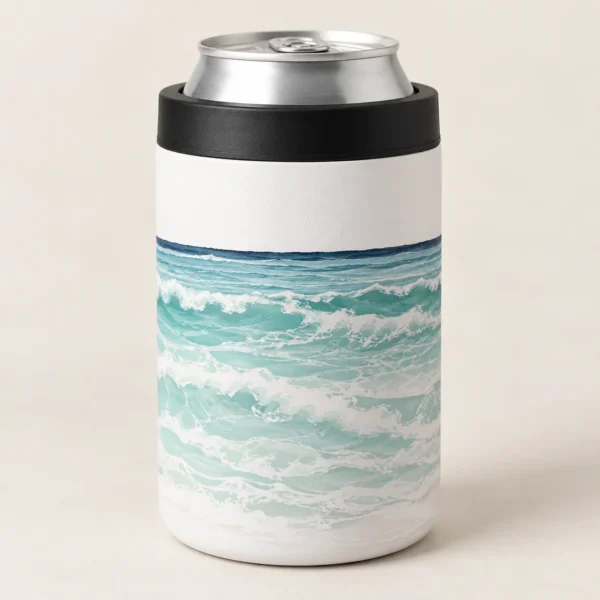 Beach Route 12 oz Insulated Can Cooler — main design mockup