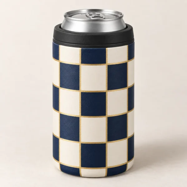 Weekend Check 12 oz Insulated Can Cooler — main design mockup