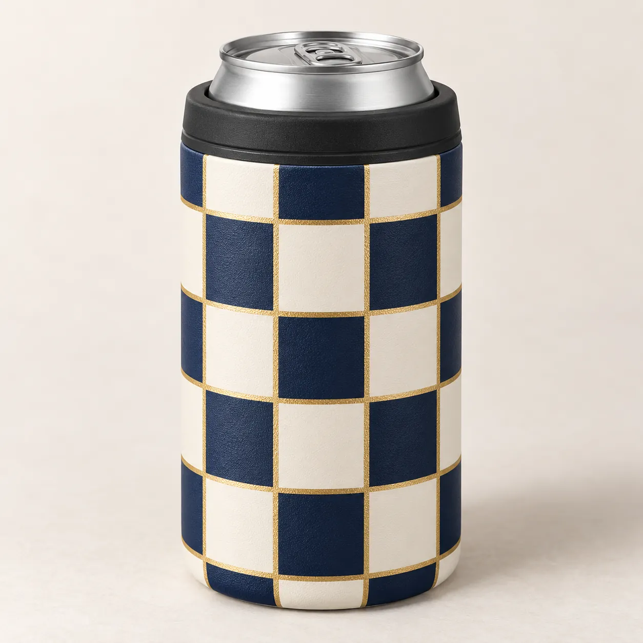Weekend Check 12 oz Insulated Can Cooler — main design mockup